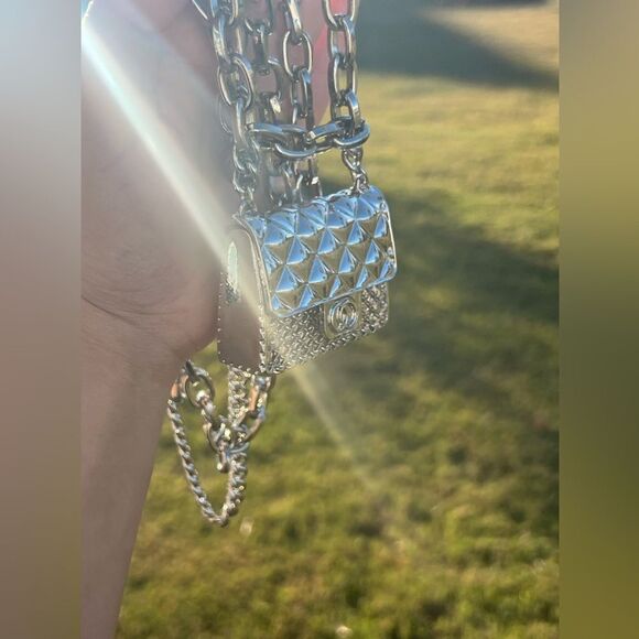 Anthropologie Fashion Tassel Silver Chain Belt with mini Bag. Trendy!h… - Picture 7 of 17